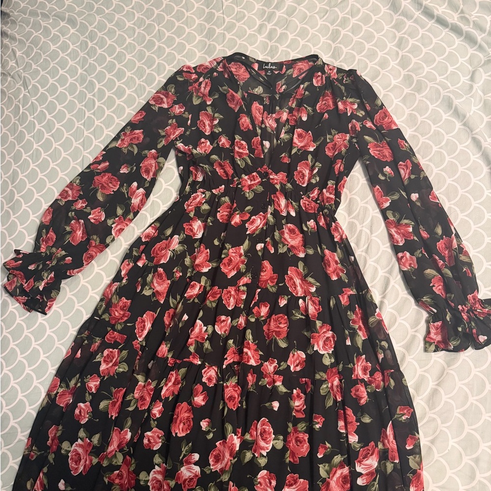 Lulus Ever So Dreamy Black Rose Floral Print🌹🥀🍒 - Picture 3 of 7